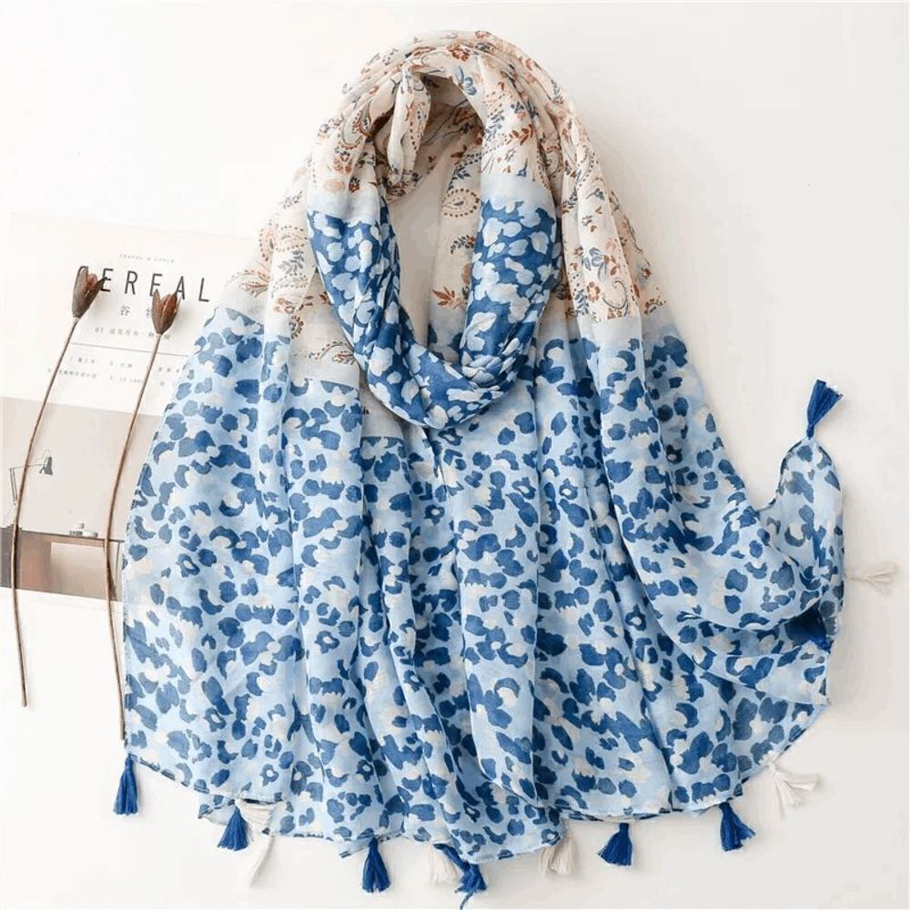 Ladies Blue Leopard Filigree Bohemian Scarf - Picture 4 of 5
